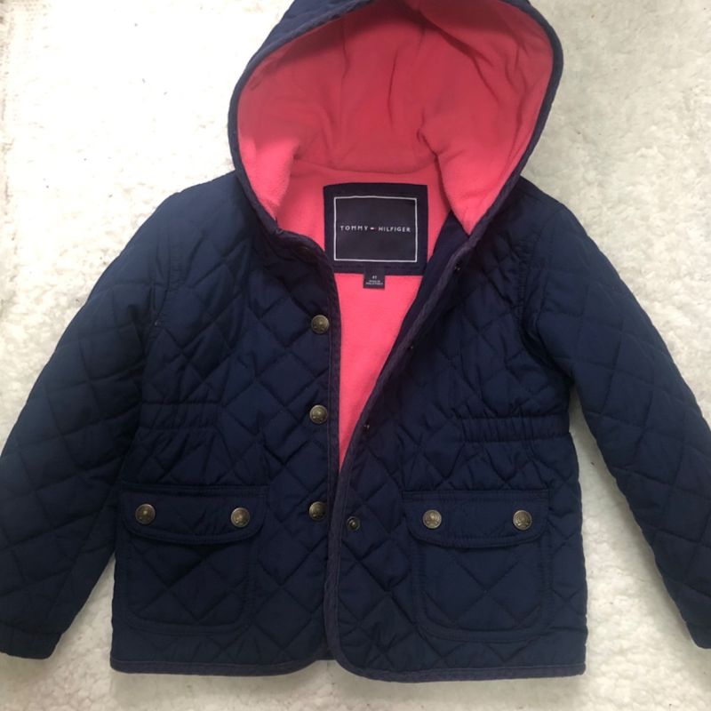 Jaqueta Infantil Azul com Capuz Corta Vento Forrada com Fleece