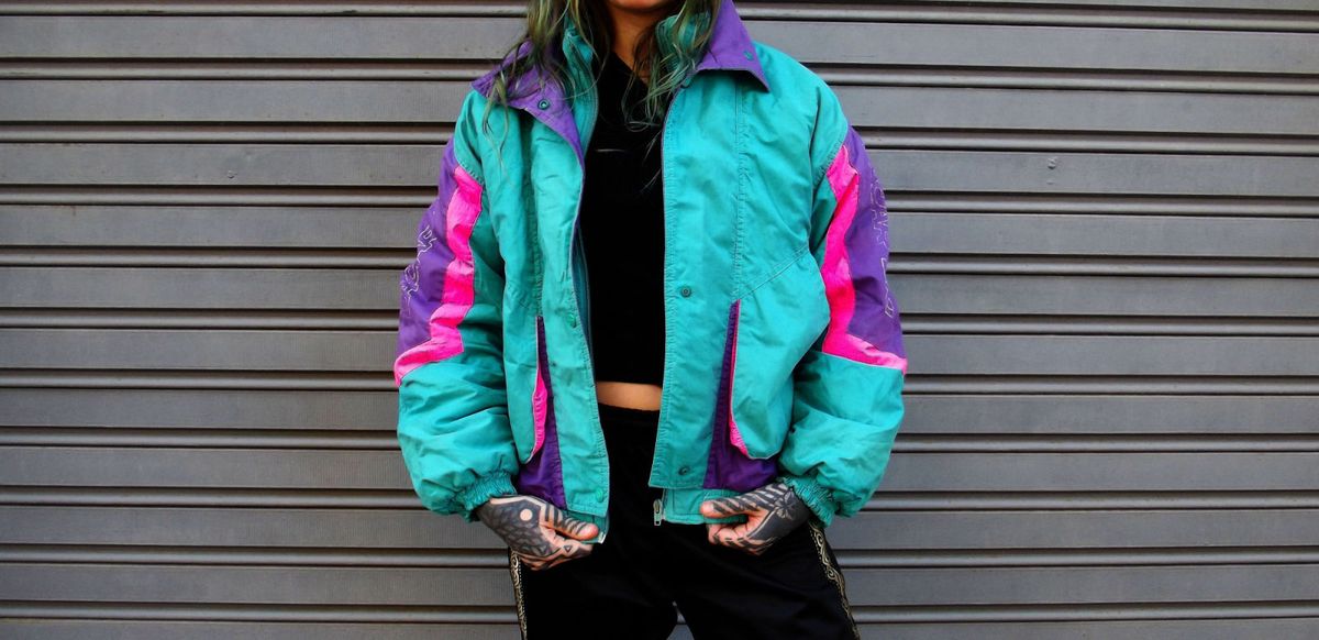 jaqueta colorida anos 80
