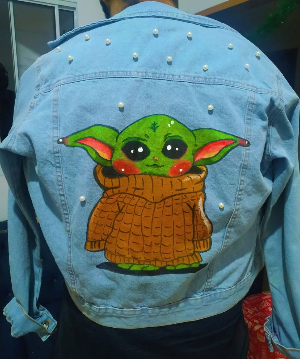 Jaqueta Jeans Baby Yoda Personalizada Casaco Feminino Milenar Nunca