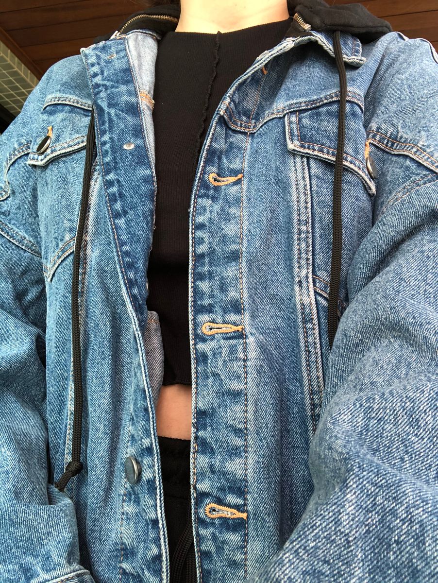 jaqueta jeans com moletom preto