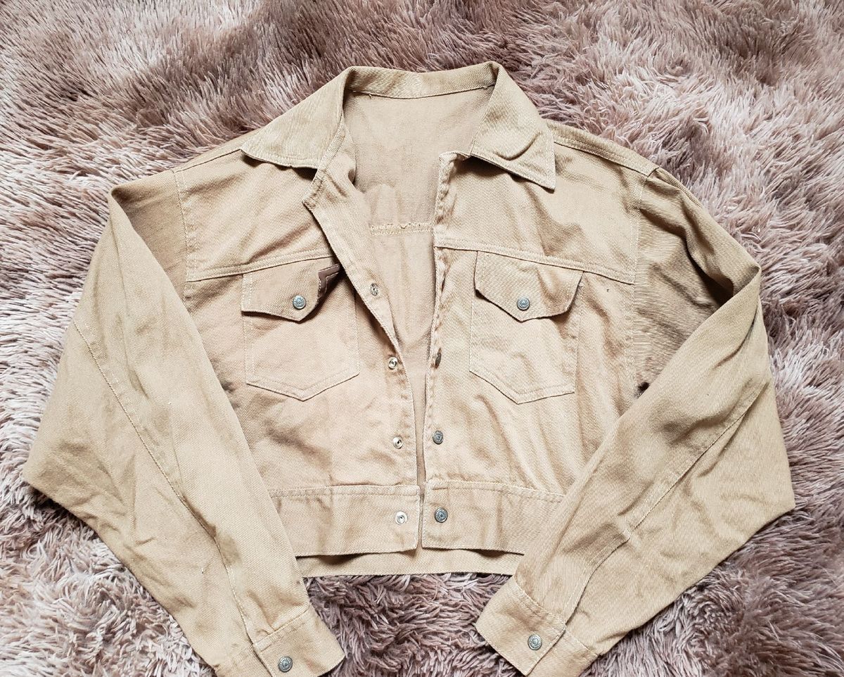 jaqueta jeans bege feminina