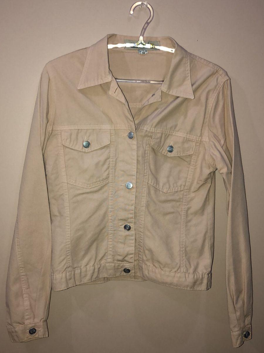 jaqueta jeans bege feminina