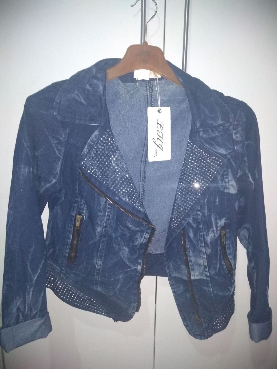 jaqueta jeans com brilho