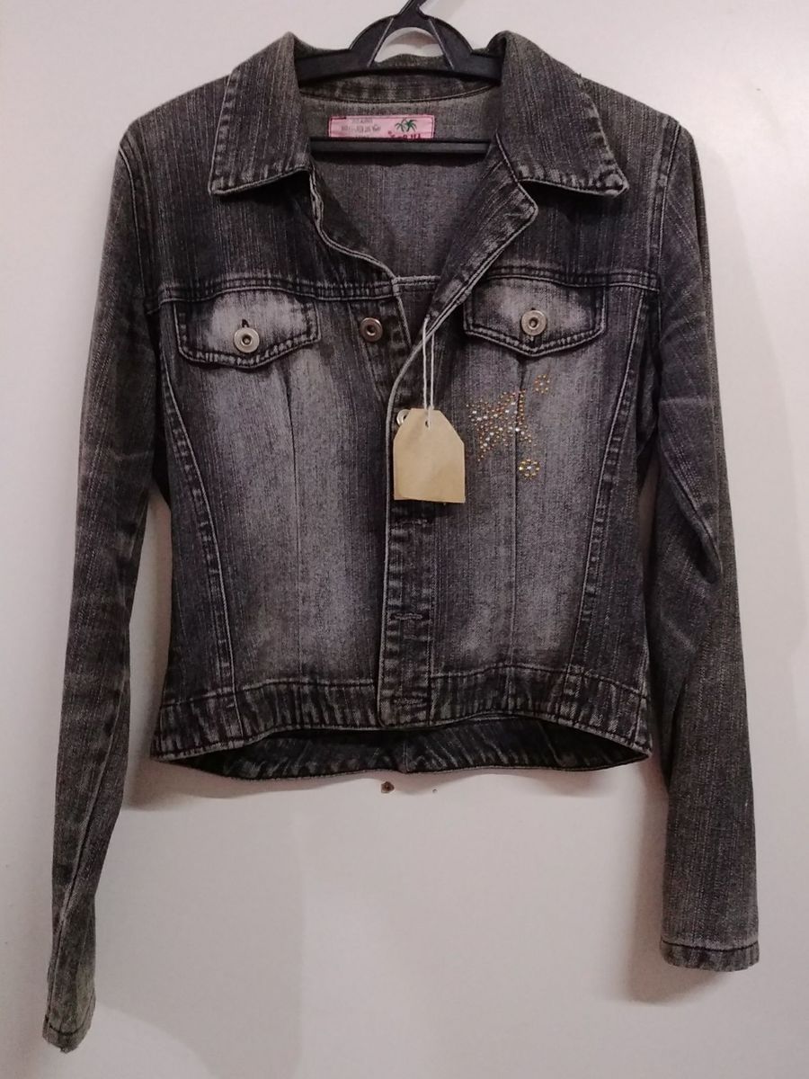 jaqueta jeans cinza feminina