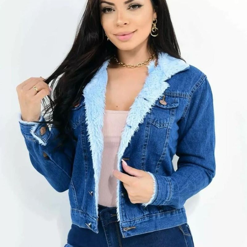 Blusa jeans best sale com pelinho