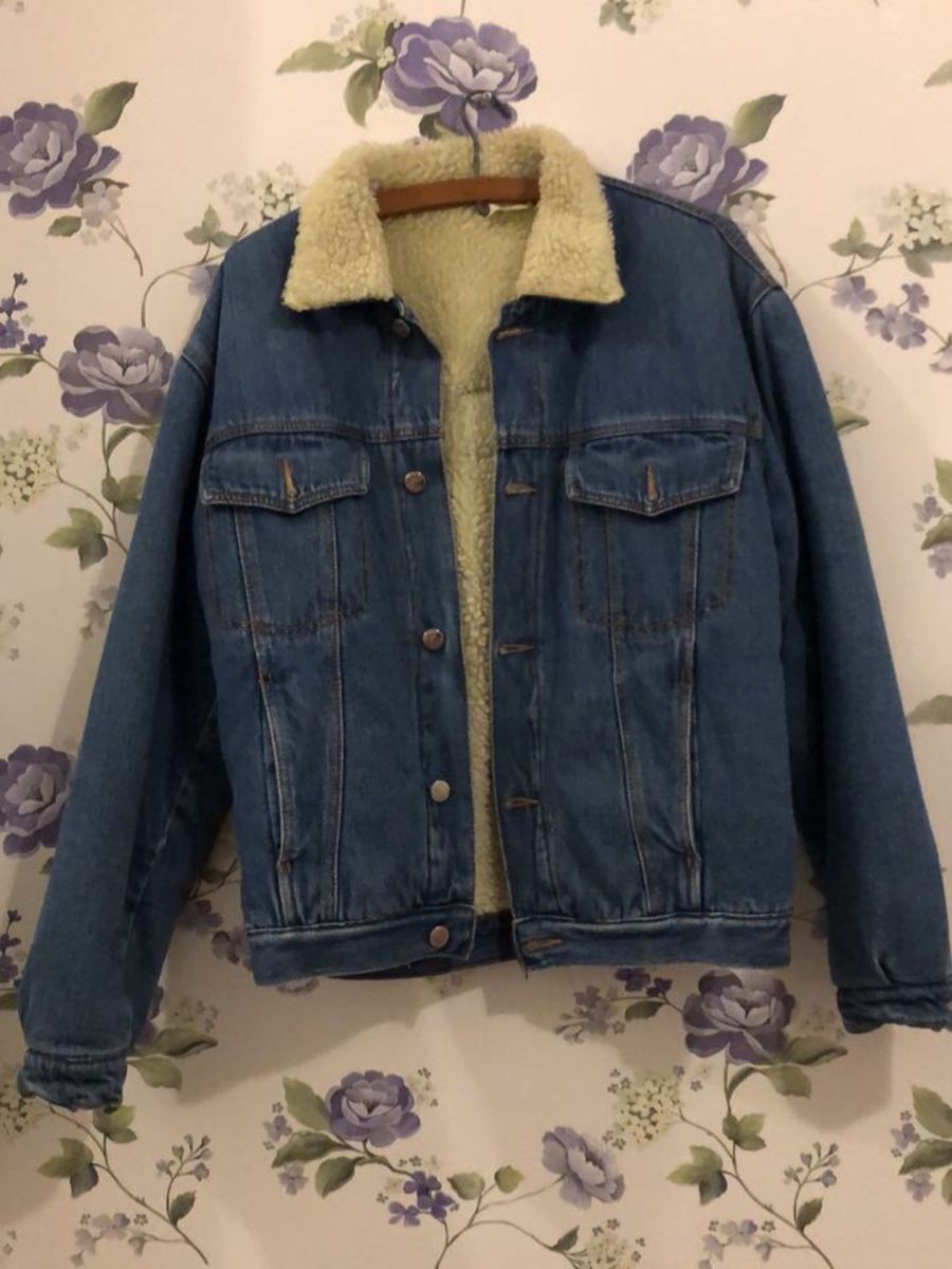 jaqueta jeans com forro de lã feminina