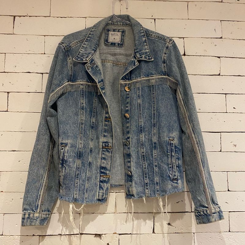 Jaqueta Jeans com Franja Metálica Renner Usado 107684869 enjoei