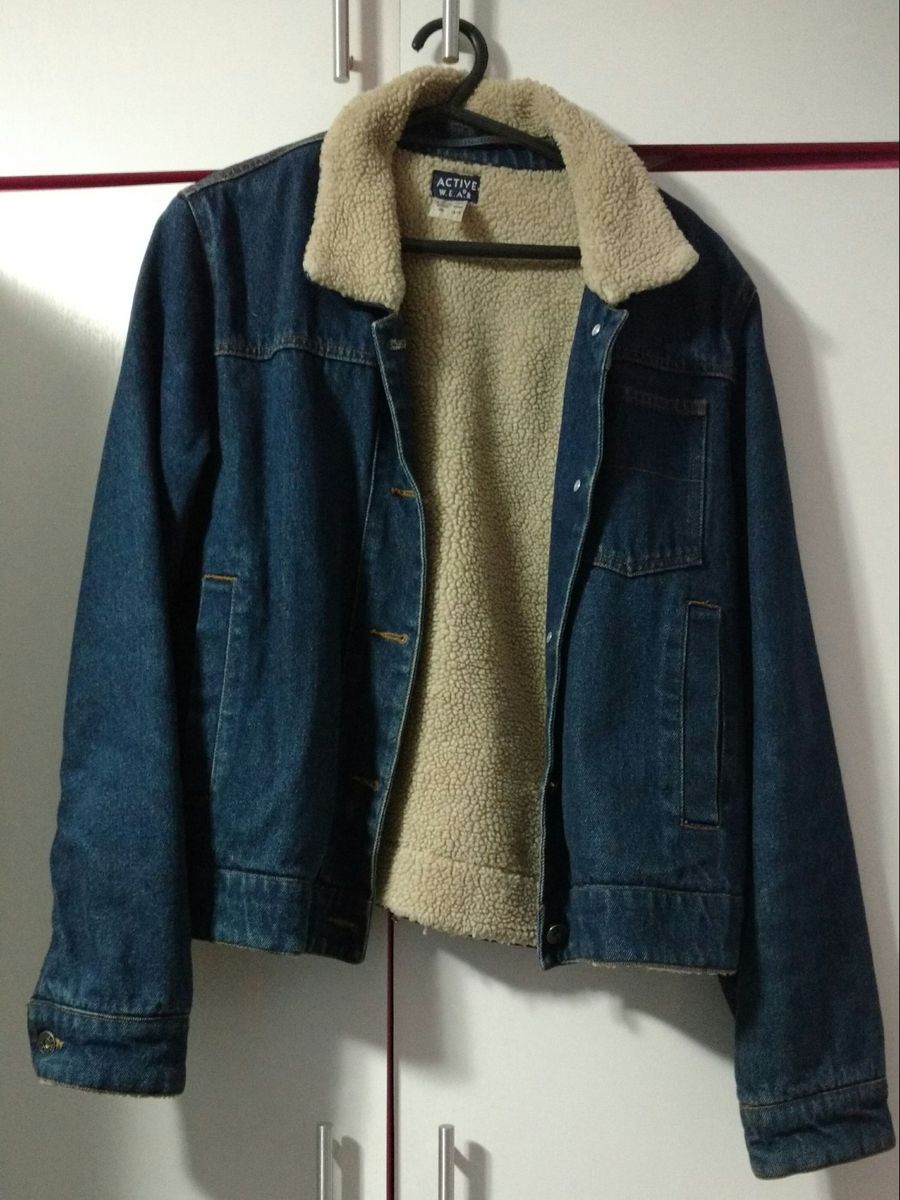 jaqueta jeans com lã de carneiro