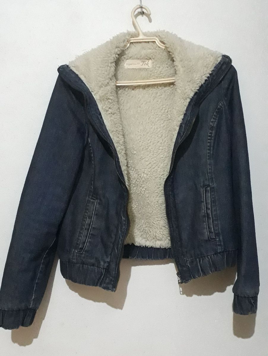jaqueta jeans com lã feminina
