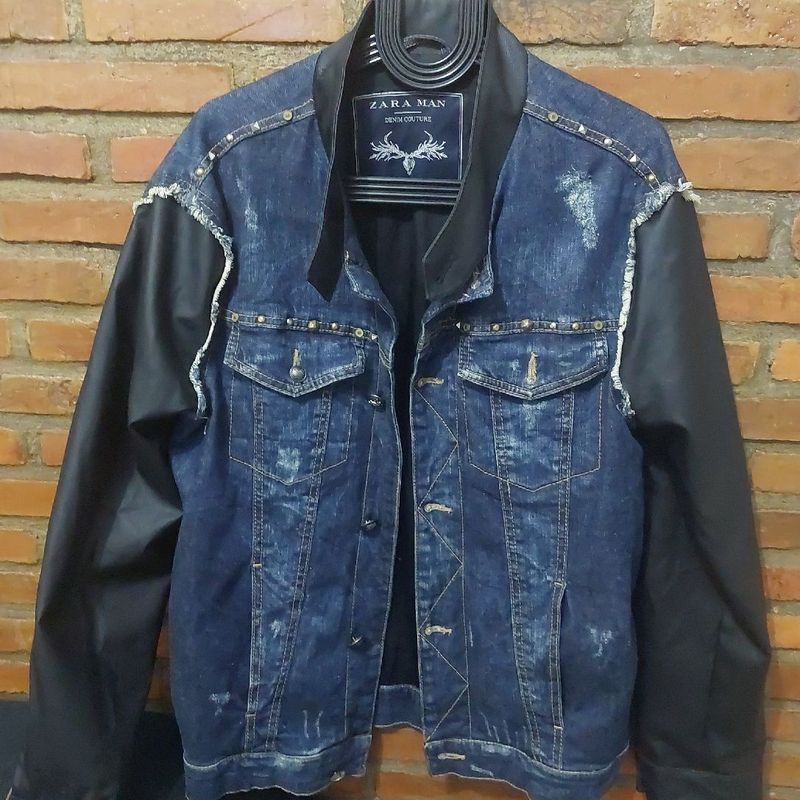 Jaqueta Jeans com Manga em Couro Zara Usado 104931397 enjoei