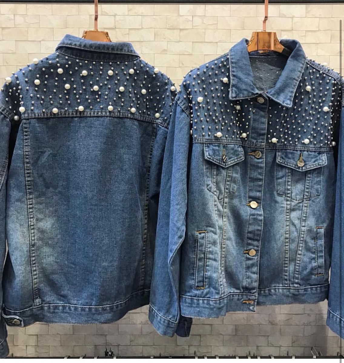 jaqueta jeans com perolas