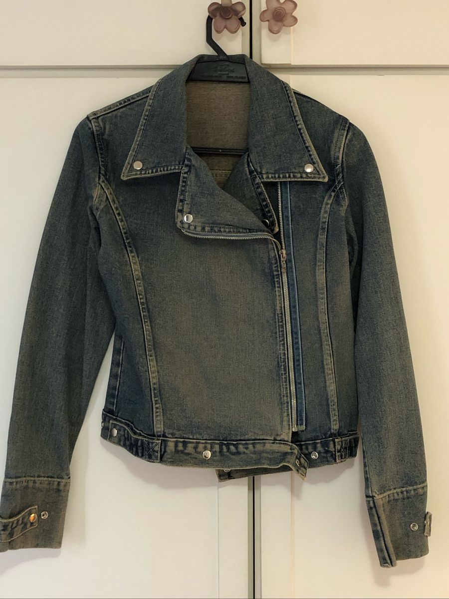 jaqueta jeans com ziper feminina