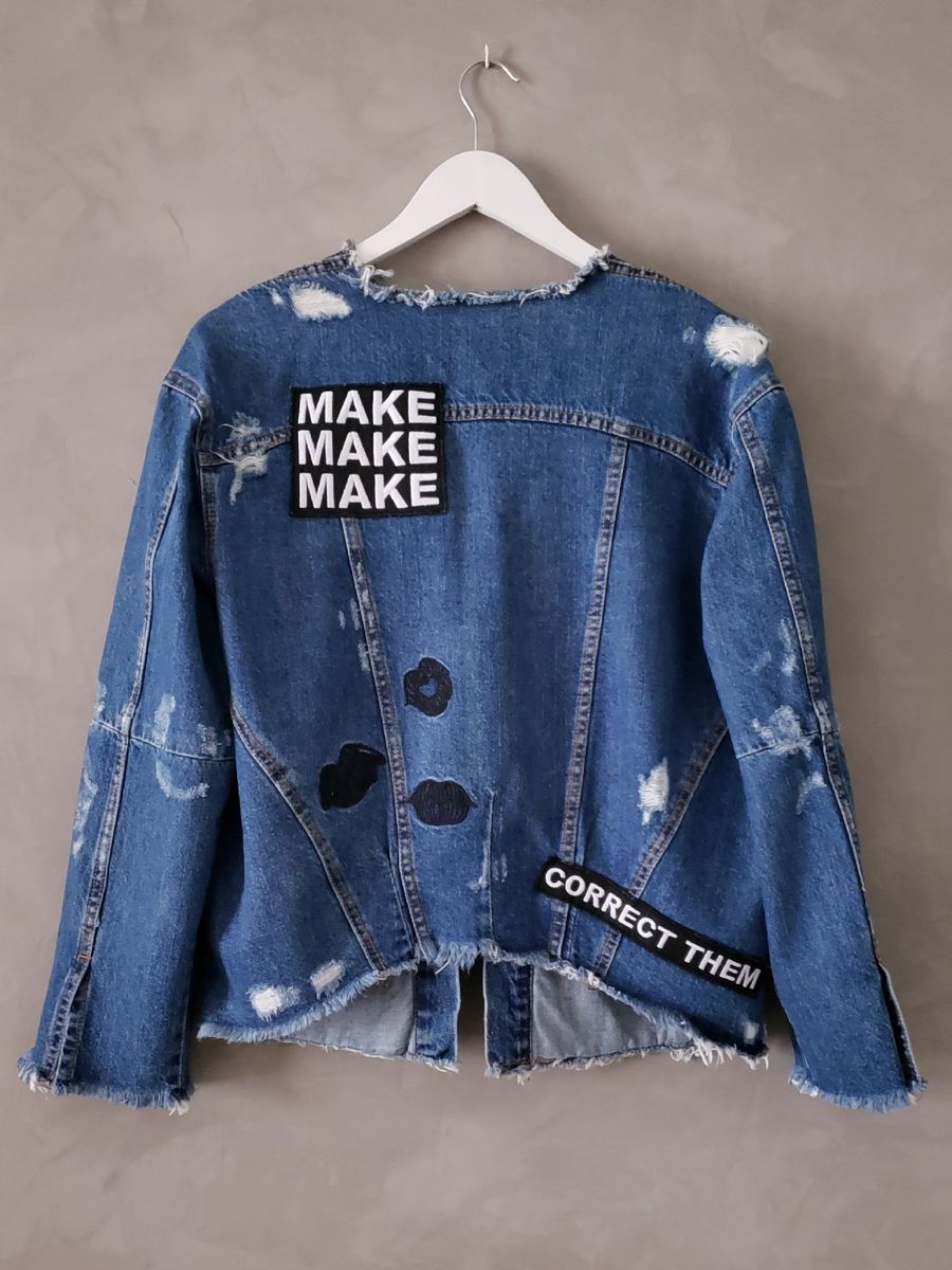 jaqueta jeans estampada