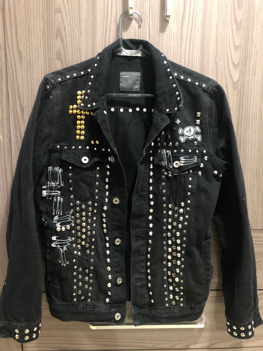 jaqueta de couro punk masculina