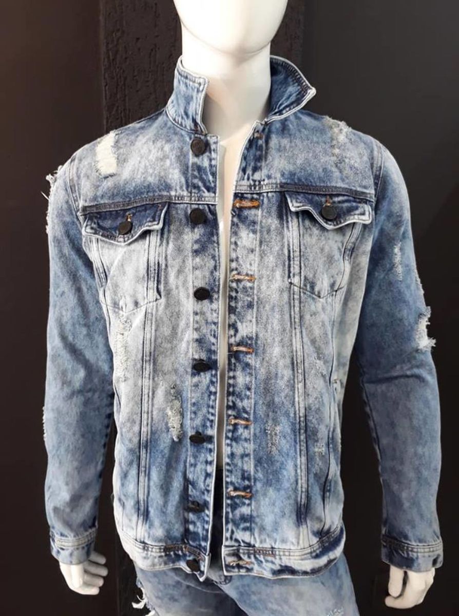 camisa jeans destroyed masculina