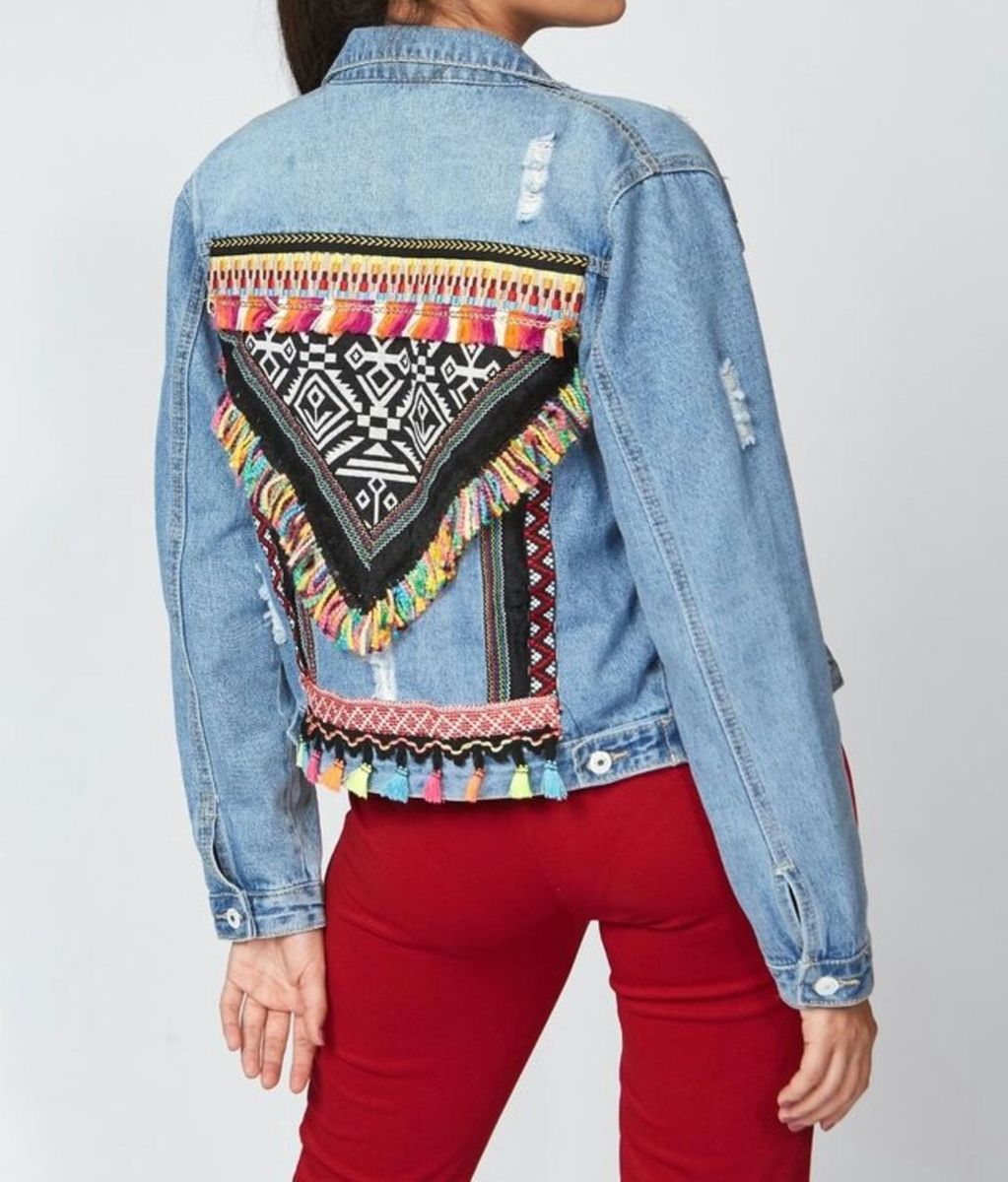 jaqueta jeans etnica