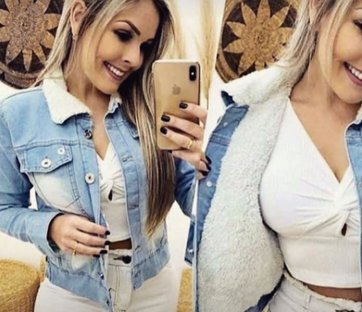 jaqueta jeans com lã feminina