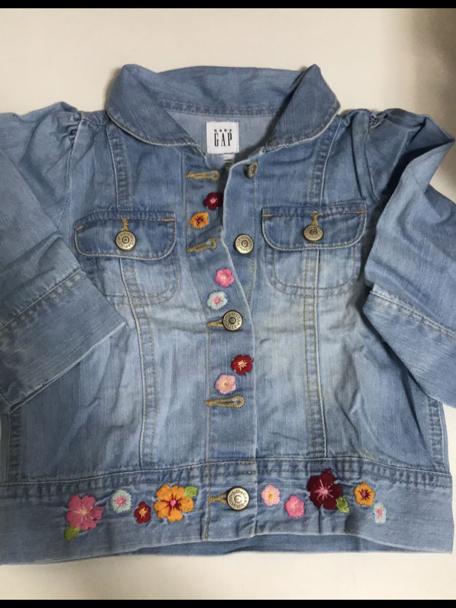 jaqueta jeans infantil bordada