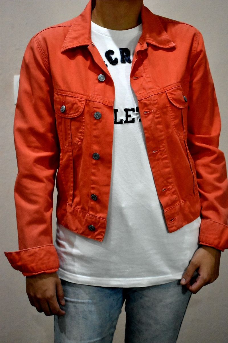 jaqueta jeans laranja