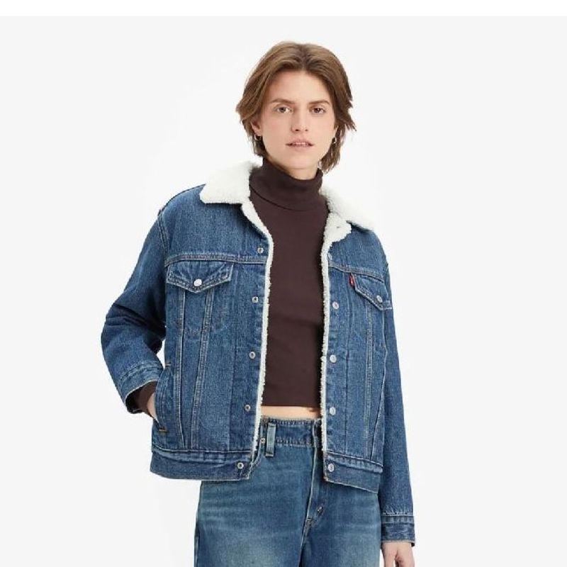 Jaqueta Jeans Levi'S® Ex-Boyfriend Sherpa Trucker Lavagem Escura
