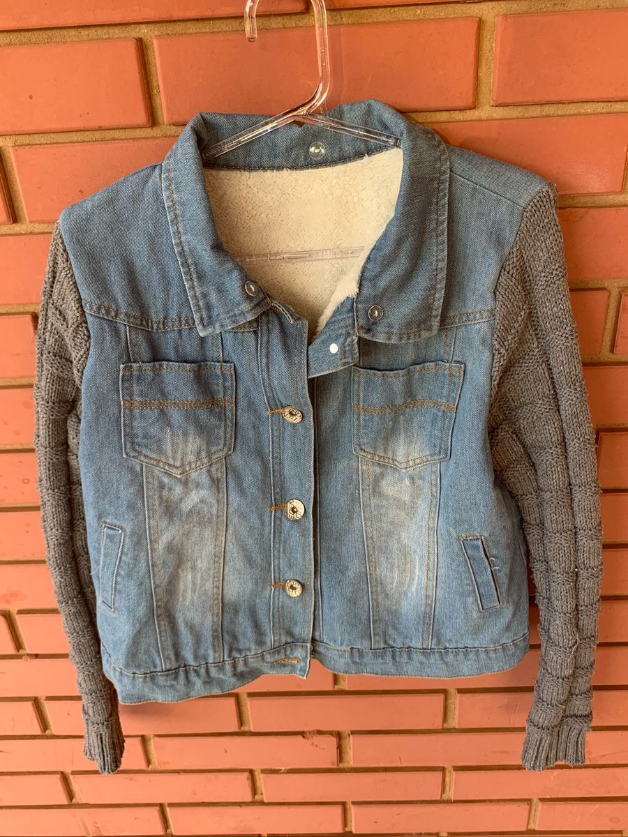 jaqueta jeans com pelo sintetico