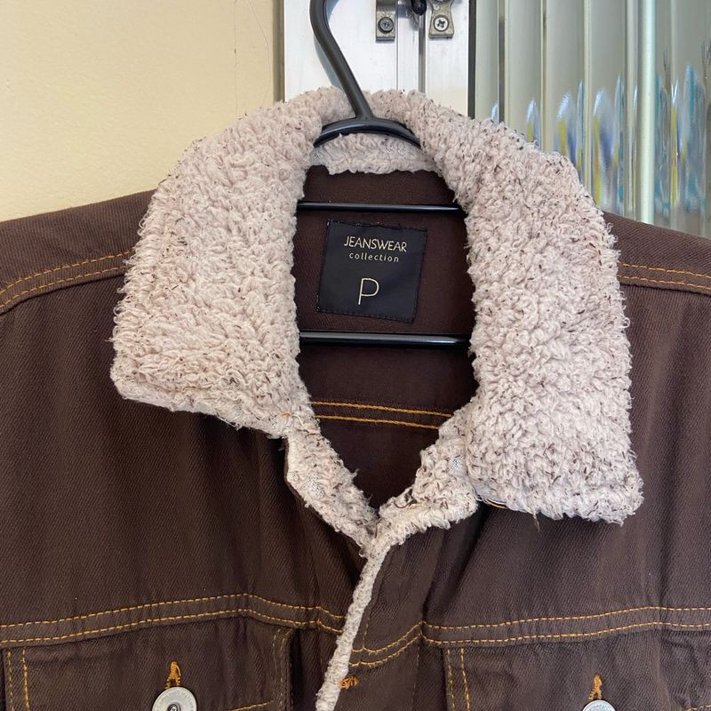 Jaqueta Jeans Marrom com Pelinho Masculina Casaco Masculino