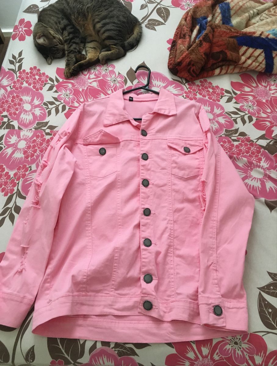 jaqueta jeans rosa masculina