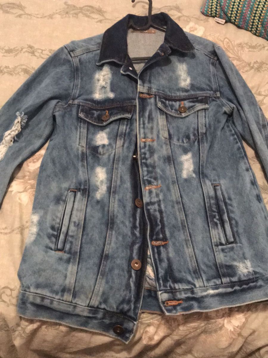 jaqueta jeans oversized destroyed
