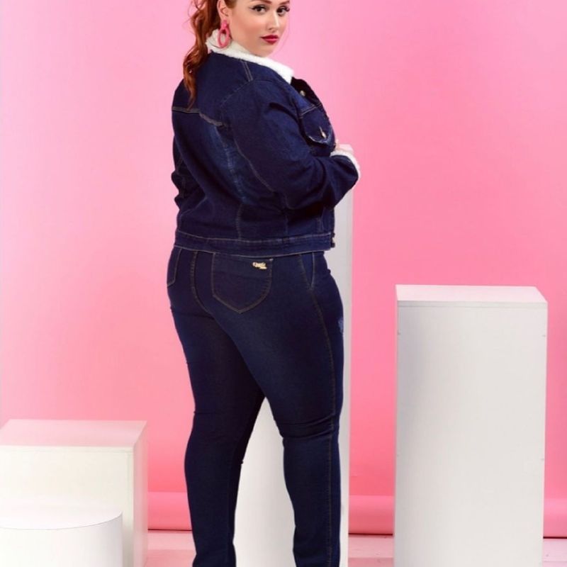 Jaqueta Jeans Pelinho Feminina Plus Size Casaco Feminino Duplo