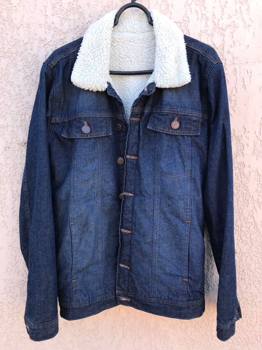 jaqueta jeans masculina com gola de pelo
