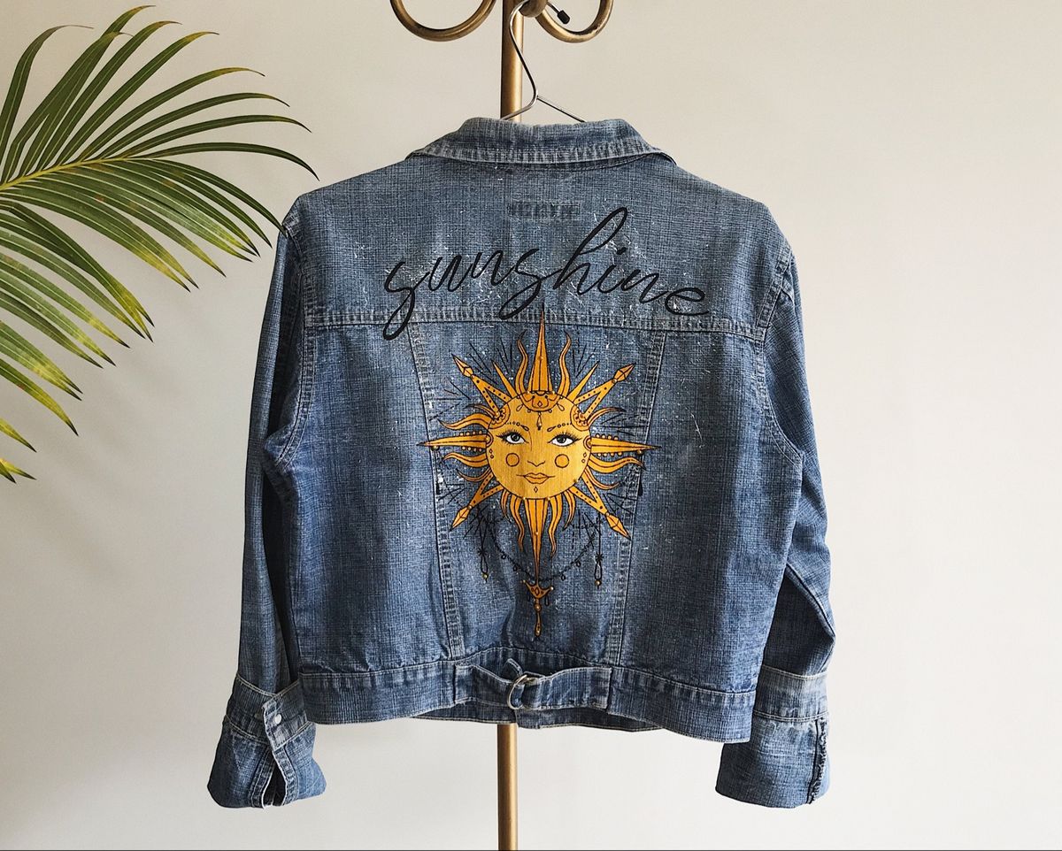 jaqueta jeans pintada a mao