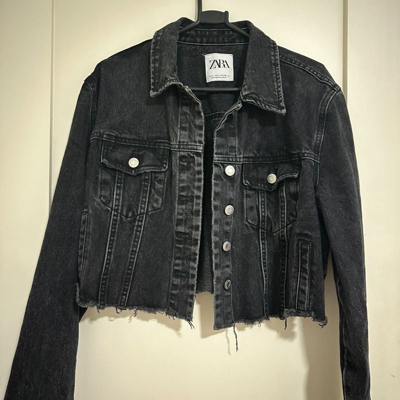 Jaqueta Jeans Preta Cropped Zara Casaco Feminino Zara Nunca
