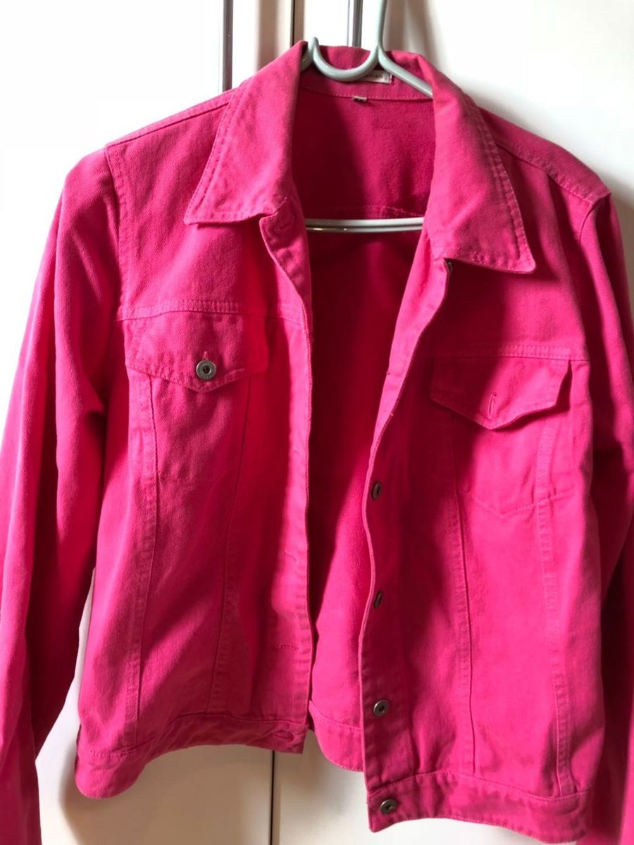 jaqueta jeans rosa feminina