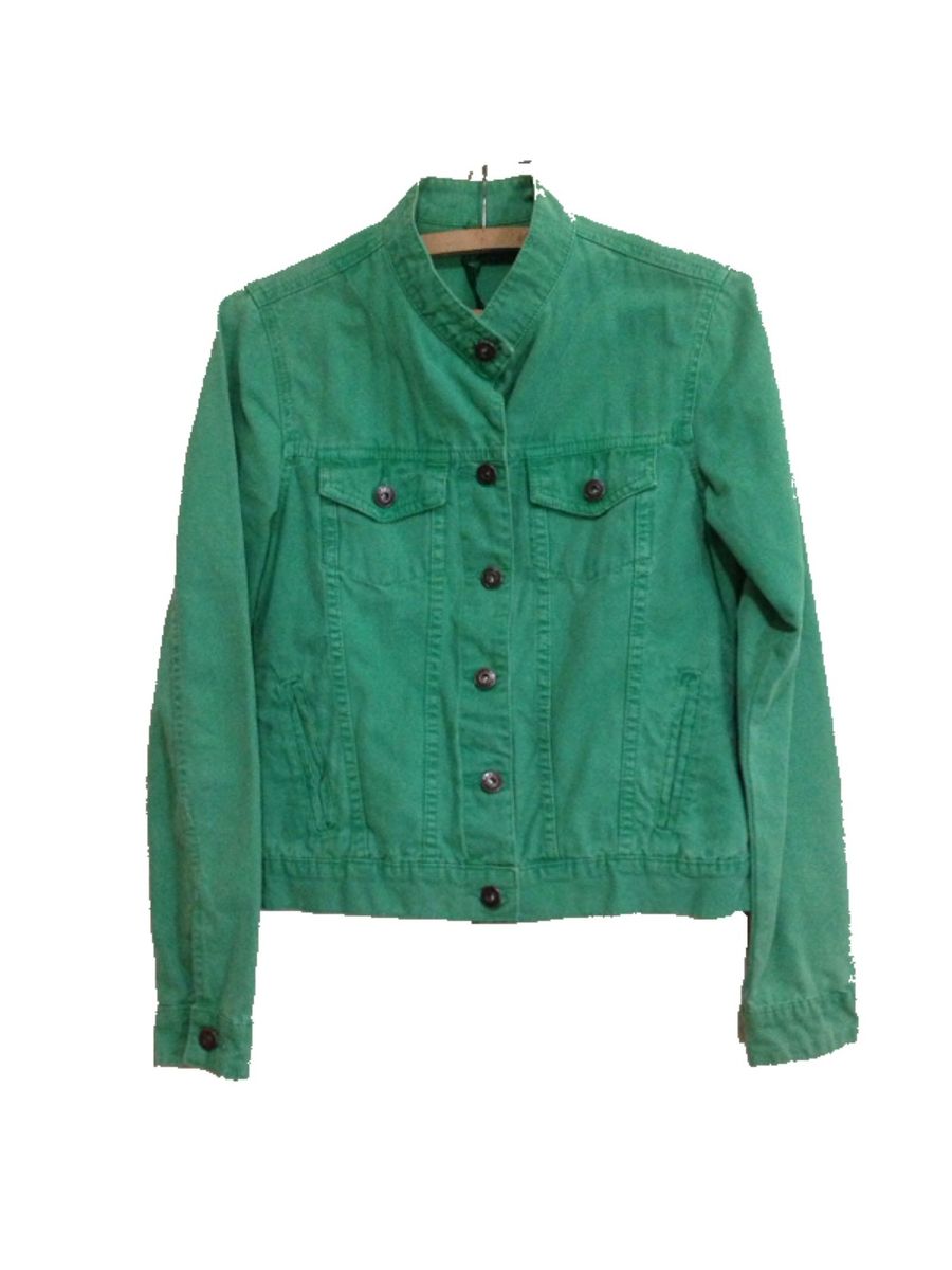 jaqueta jeans verde feminina