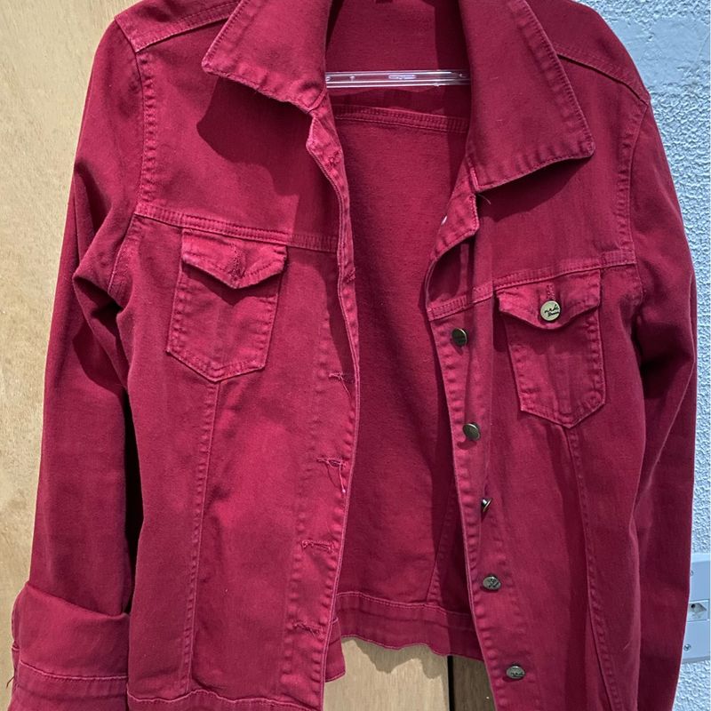 Jaqueta Jeans Vermelha Feminina Perfeita Jeans Usado 103798554