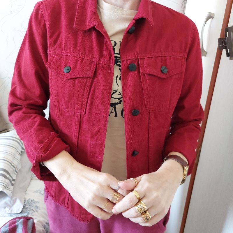Jaqueta Jeans Vermelha Hering Casaco Feminino Hering Usado 107082821  enjoei