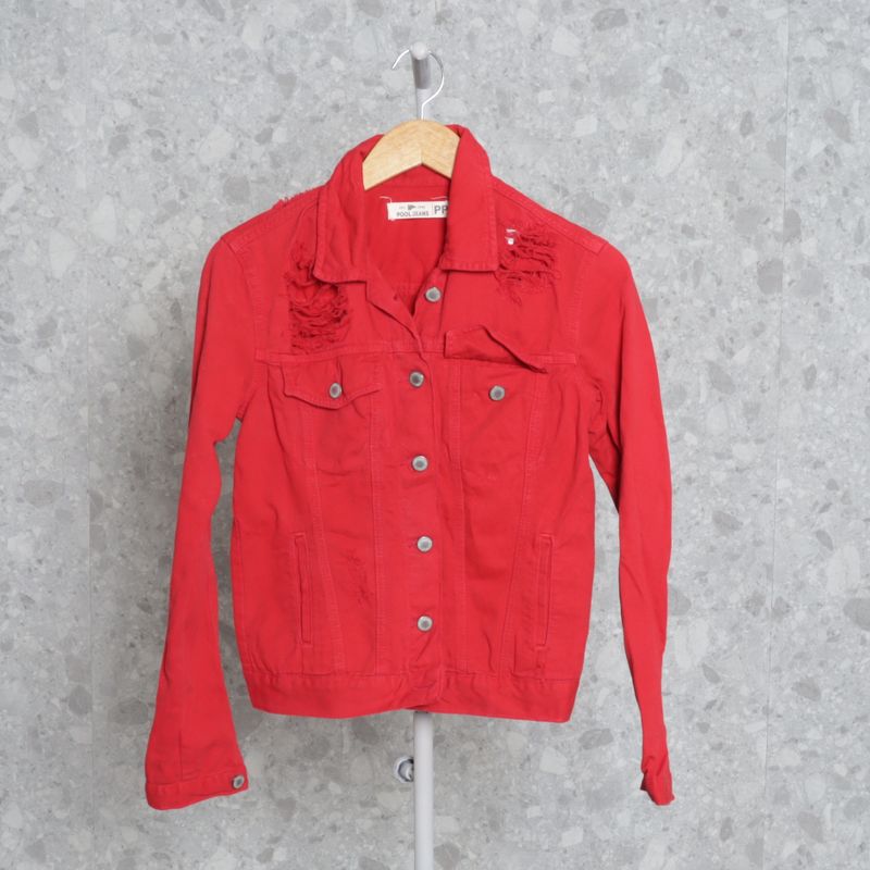 Jaqueta Jeans Vermelha Pool Casaco Feminino Pool Usado 89114171 enjoei