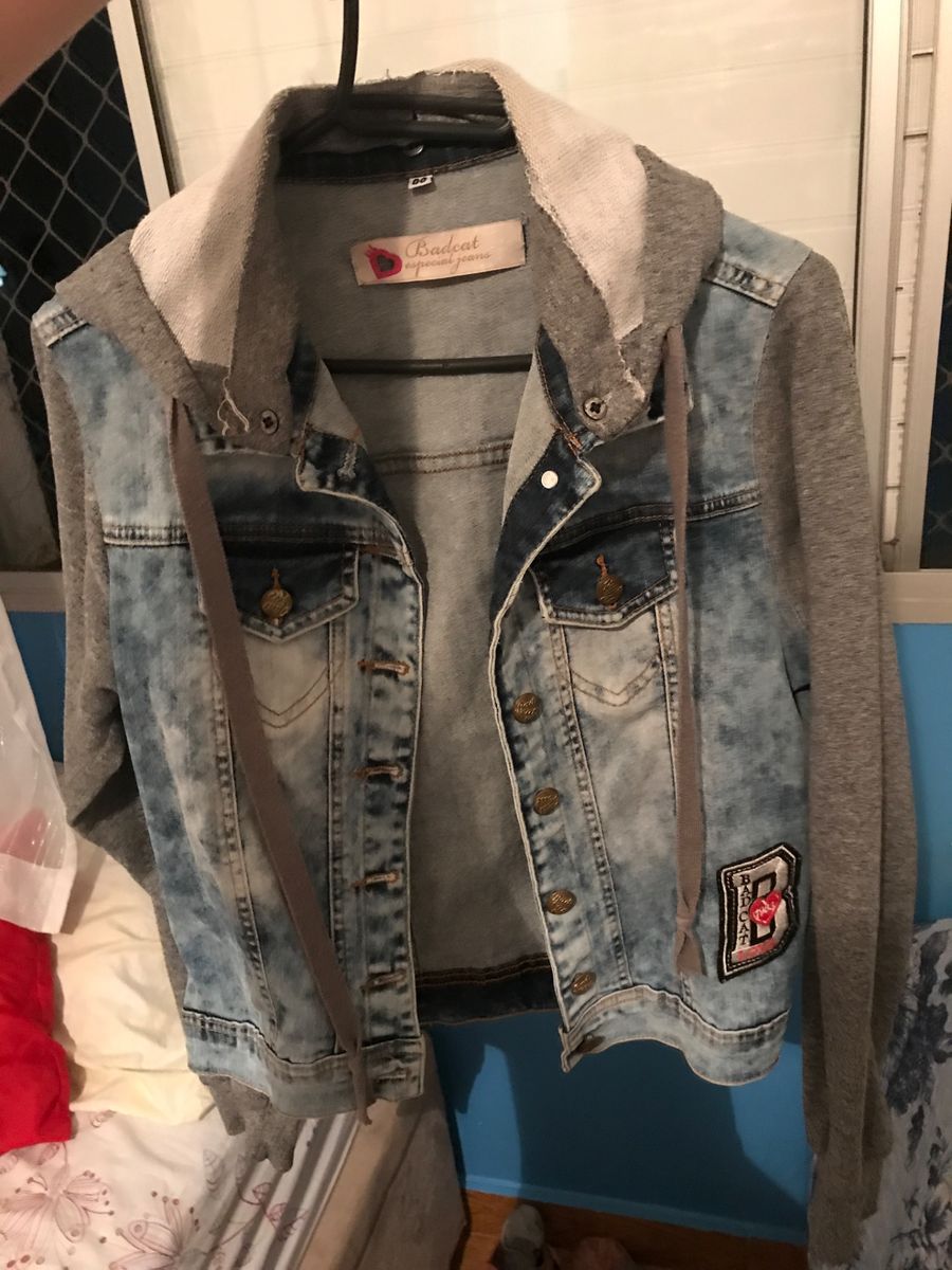 jaqueta jeans com moletom bad cat