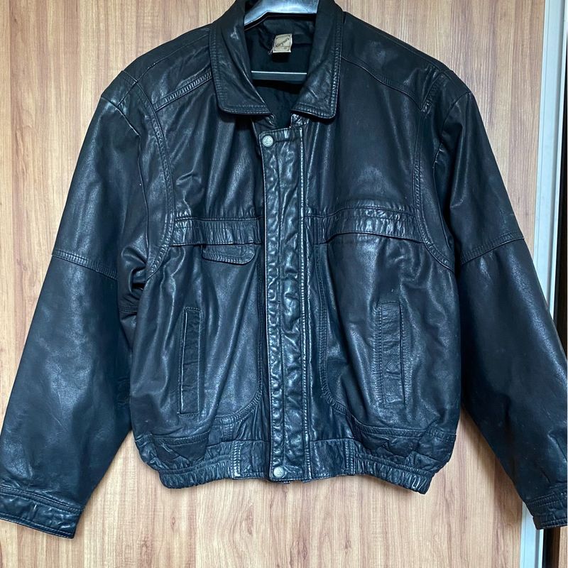 Jaqueta de Couro Legítimo Masculina Preta Vintage Corpus Moda