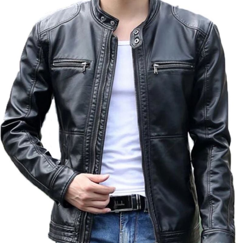 Jaqueta de couro hot sale slim fit masculina