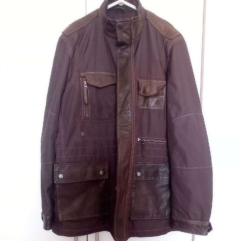 Casaco Jaqueta Masculina Lona e Couro Tamanho 52 Casaco - Main Image