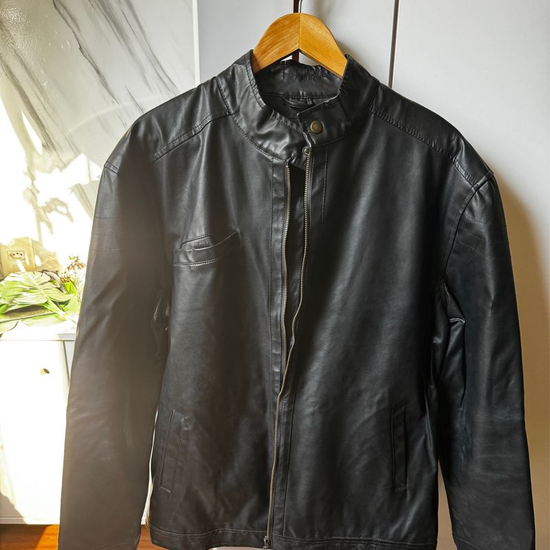 Jaqueta Masculina Preta em Couro Sintético Admission Usado