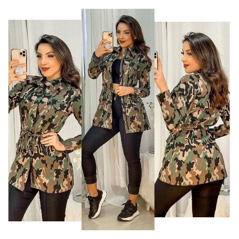 Jaqueta militar hot sale camuflada feminina