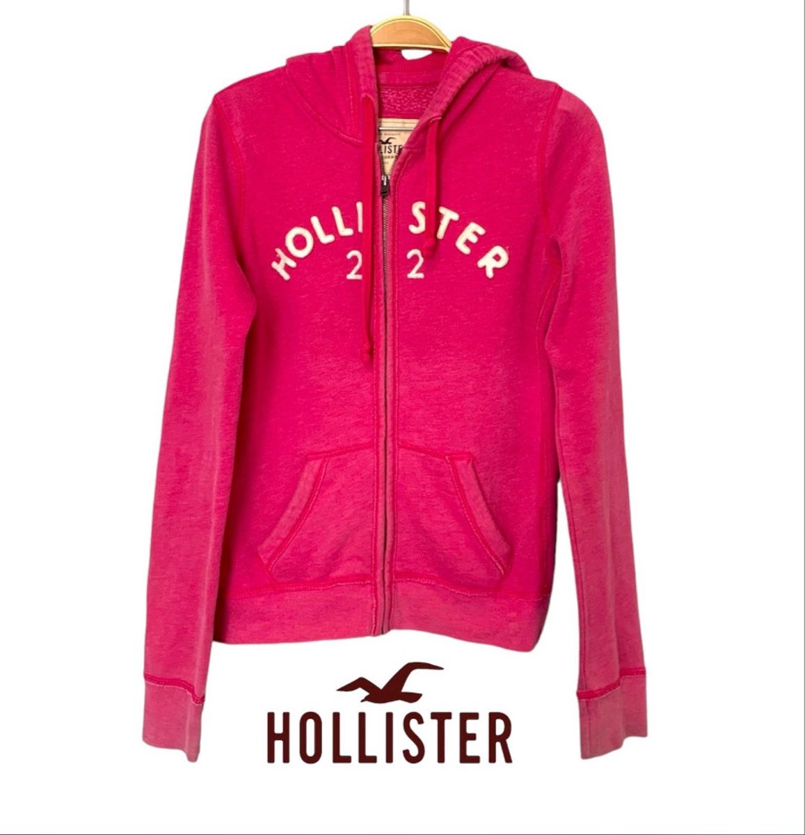 Jaqueta Moletom Hollister Original Feminino Pink Algodão Zíper