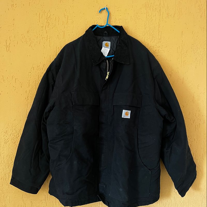 Jaqueta de trabalho vintage preta Carhartt tamanho XXL com capuz