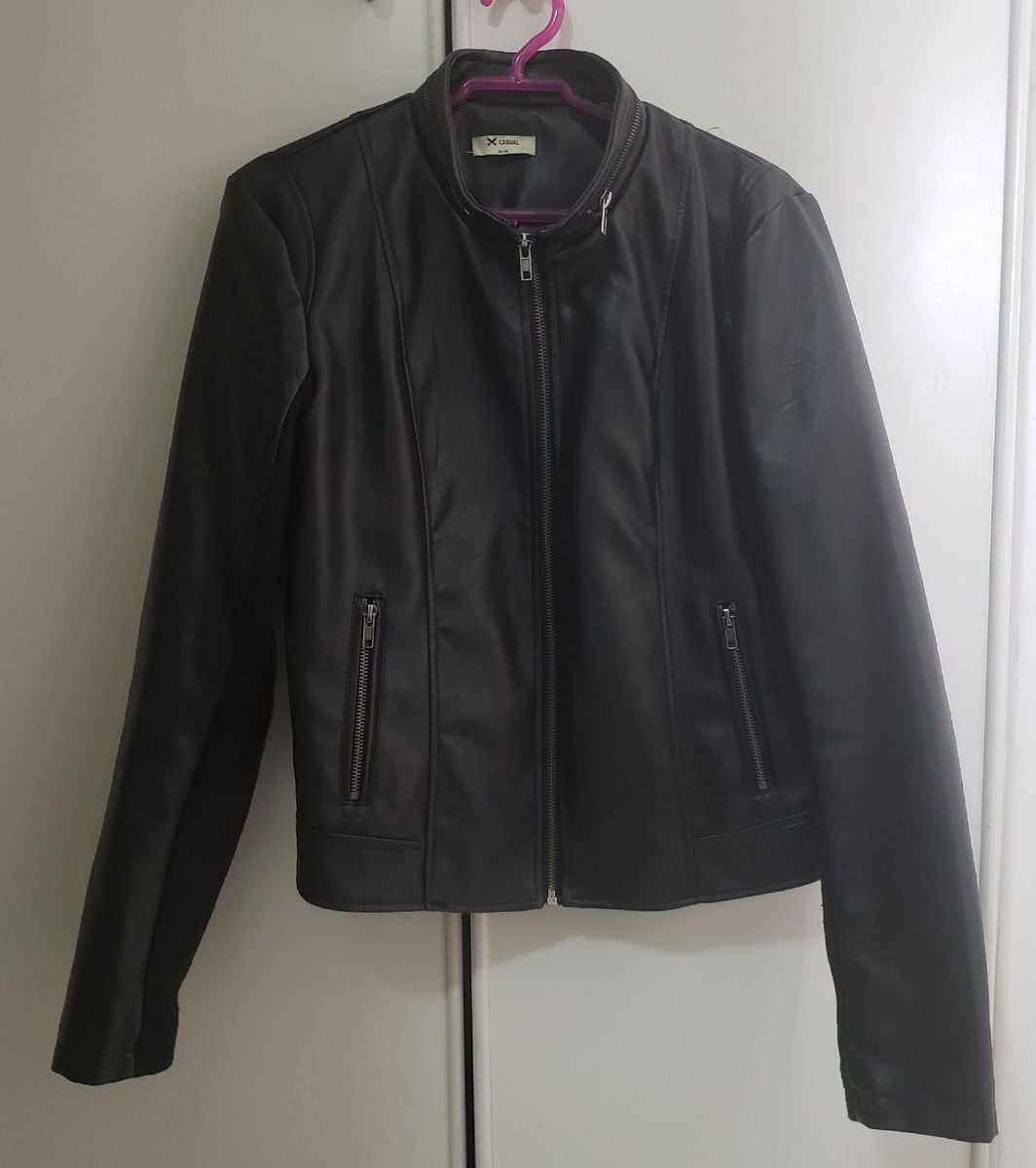 jaqueta preta feminina couro