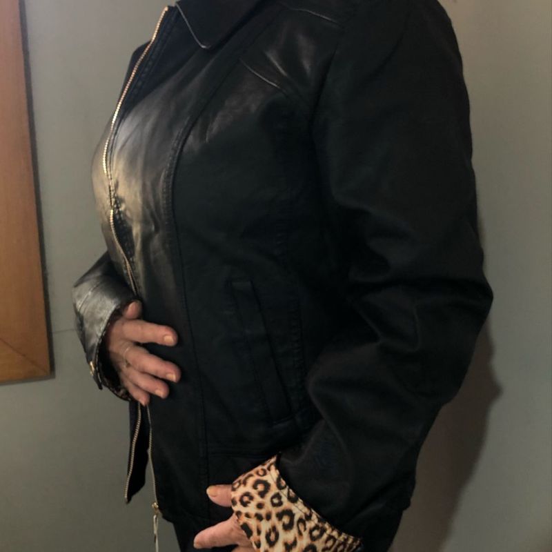 Jaqueta Preta de Couro Ecológico Casaco Feminino Susy Nunca Usado  55151355 enjoei