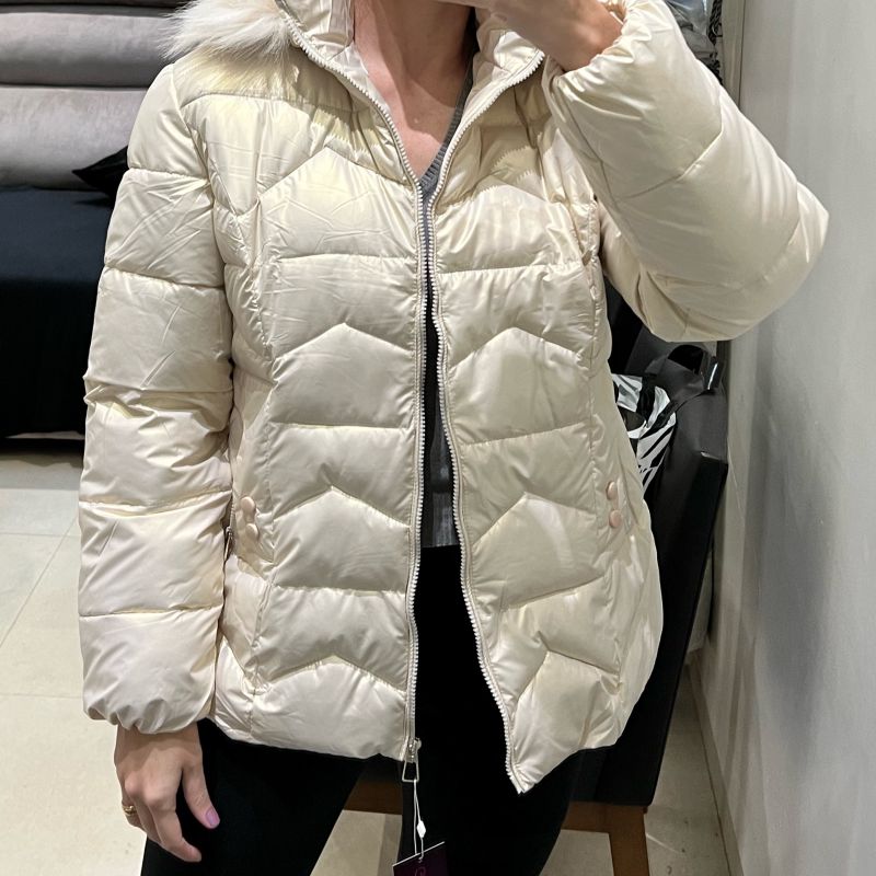 Jaqueta Puffer Bobojaco Branca Perolada Metalizada Casaco