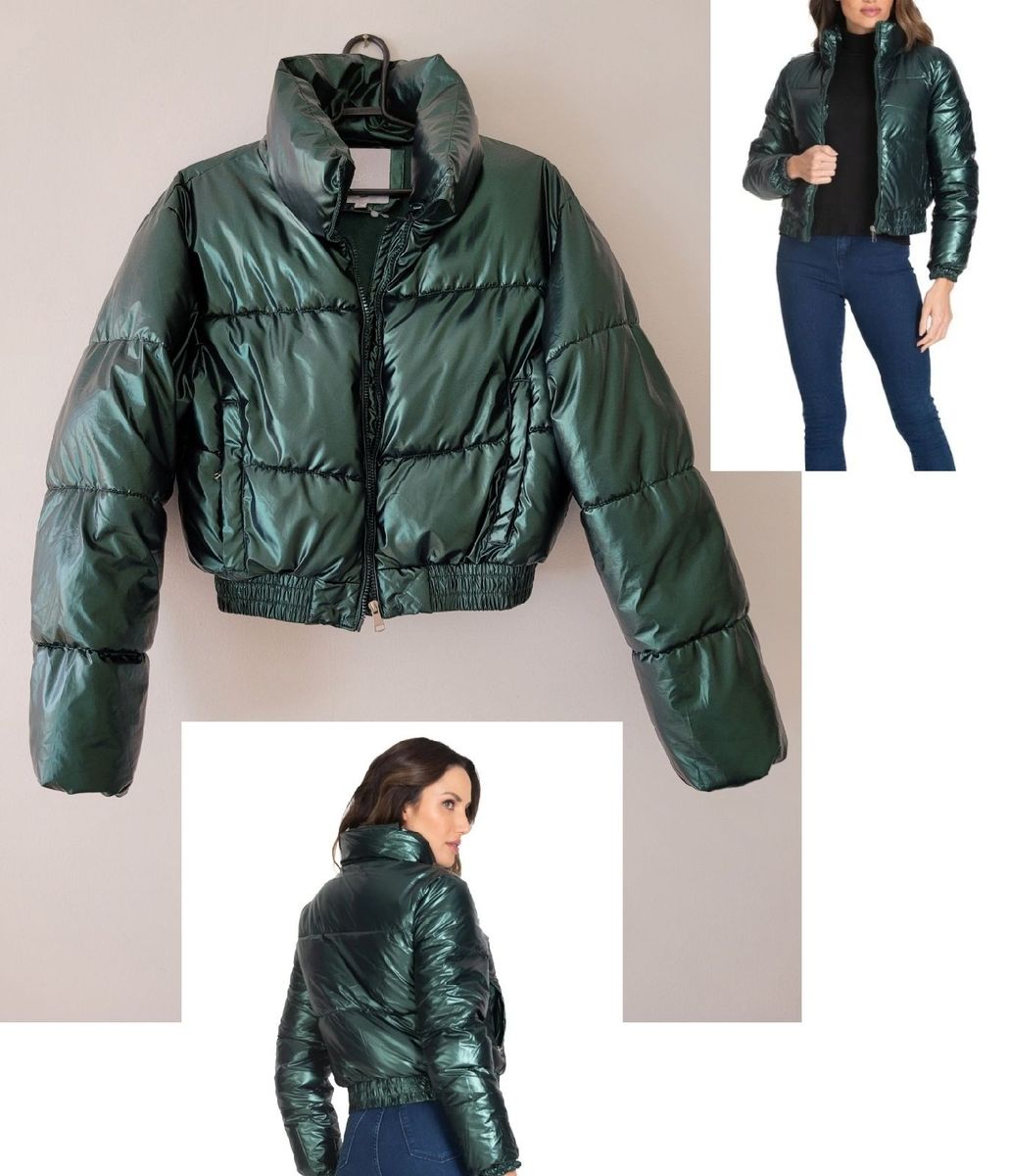 Jaqueta Puffer Verde Metálica | Casaco Feminino Giada Nunca Usado ...