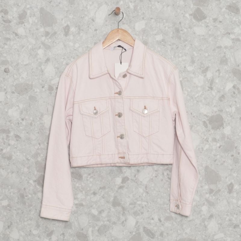 Jaqueta Rosa Claro Jeans Zara Casaco Feminino Zara Nunca Usado